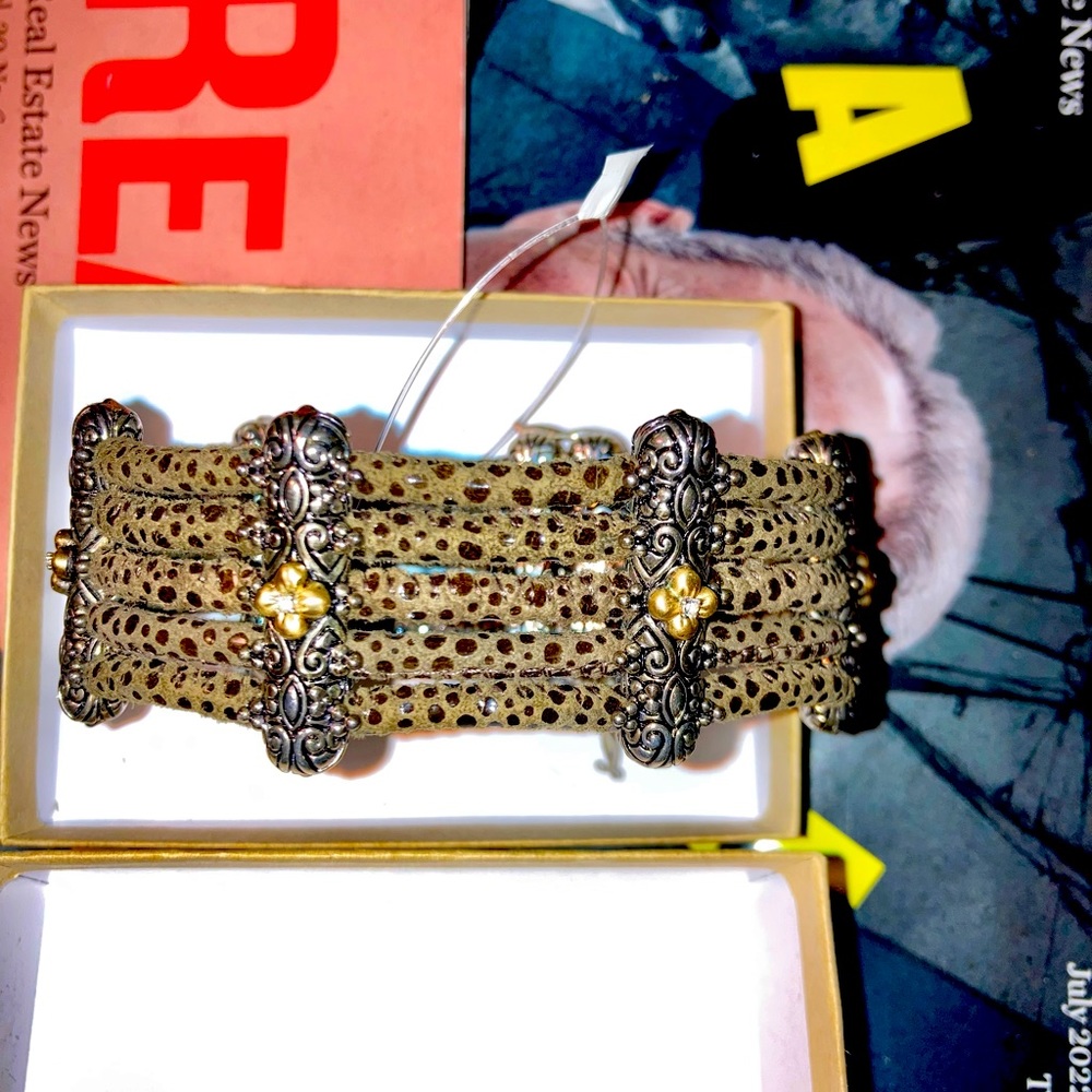 Alexis Bittar Gold Silver and Leather Suede bracelet.